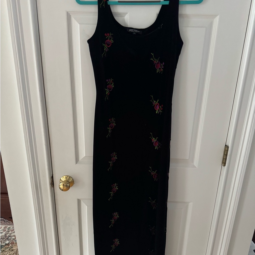 Vintage Betsy Johnson velvet dress with stitched flowers